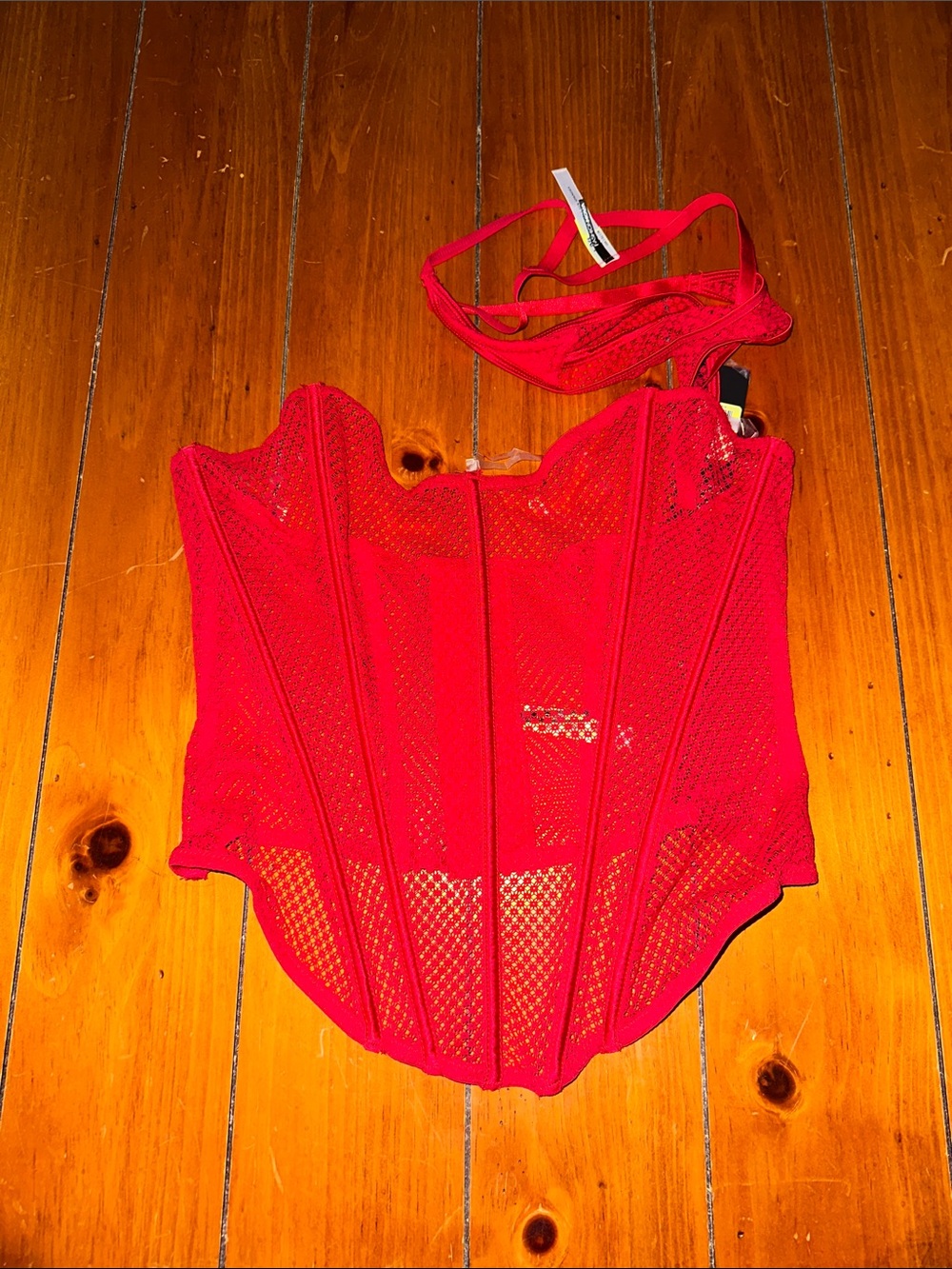 Fashion Nova Red Lace Mesh Corset Bodice